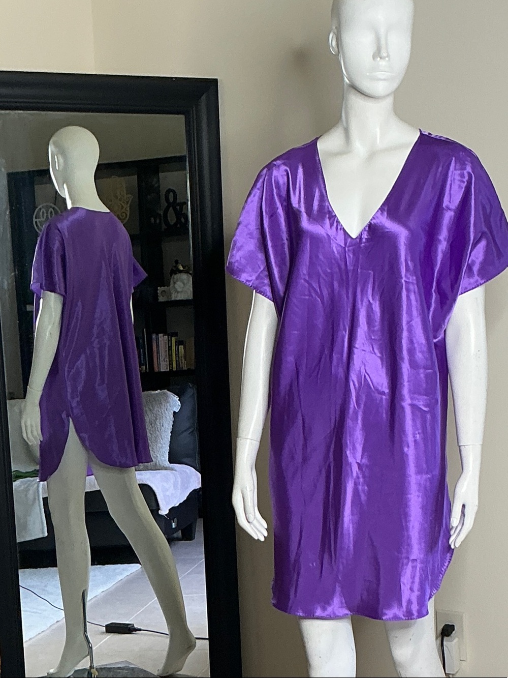 Silky V-Neck Purple Satin Chemise Just for Women